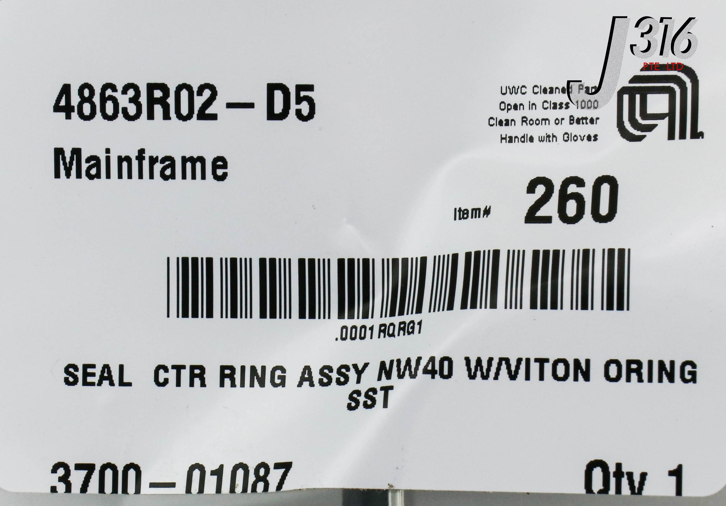 16233 APPLIED MATERIALS SEAL CTR RING ASSY NW40 W/VITON ORING S